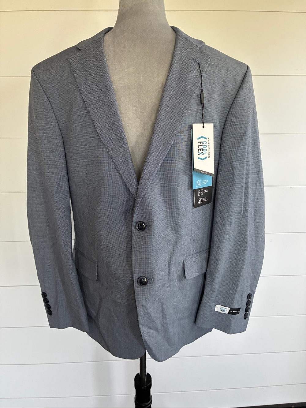 Van Heusen Cool Flex Slim Fit Blue Suit Jacket 40 Short Stretch WrinkleRes